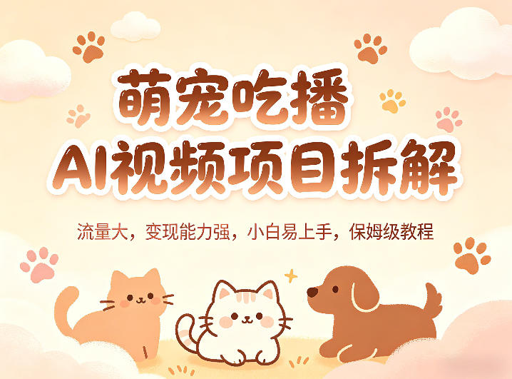 萌宠吃播AI视频项目拆解，流量大，变现能力强，小白易上手，保姆级教程-云网创
