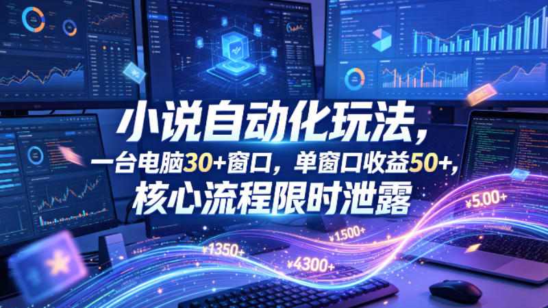 小说挂G自动化玩法，一台电脑30+窗口，单窗口收益50+，核心流程限时泄露【揭秘】-云网创