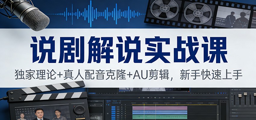 说剧解说实战课:独家理论+真人配音克隆+AU剪辑,新手快速上手-云网创