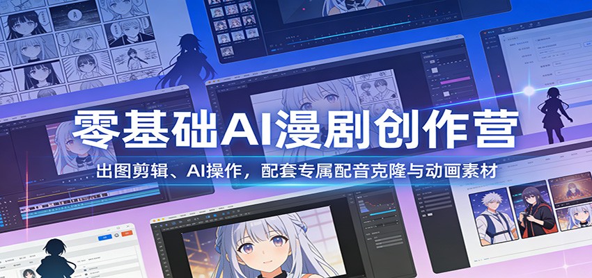 零基础AI漫剧创作营：出图剪辑、AI操作，配套专属配音克隆与动画素材-云网创