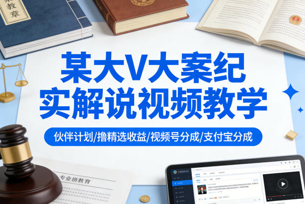 某大V大案纪实解说视频教学，可做伙伴计划、撸精选收益，视频号和支付宝分成计划均可-云网创