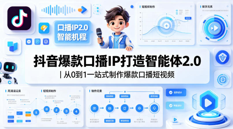 抖音爆款口播IP打造智能体2.0｜从0到1一站式制作爆款口播短视频-云网创
