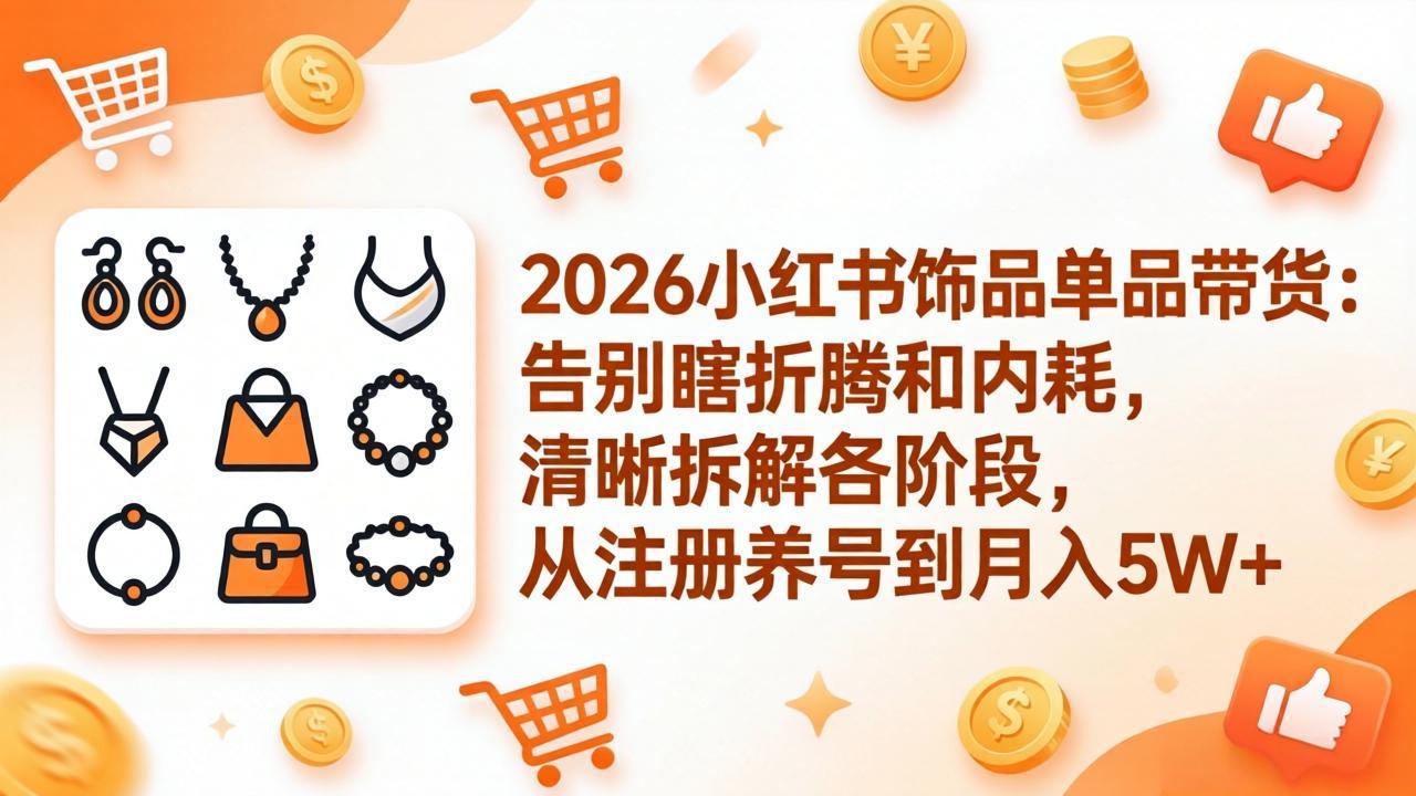 2026小红书饰品单品带货：告别瞎折腾和内耗，清晰拆解各阶段，从注册养号到月入5W+-云网创