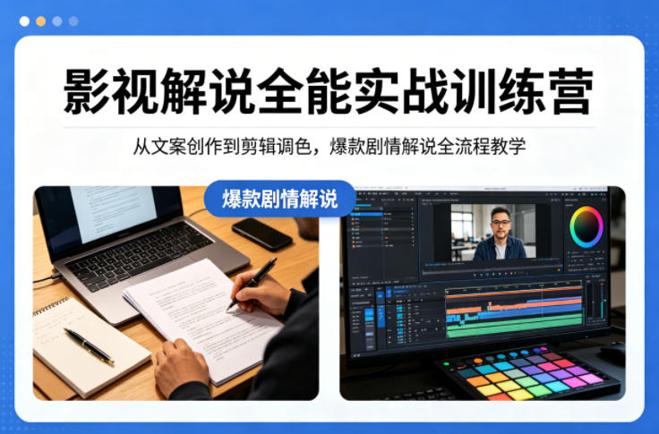 影视解说全能实战训练营：从文案创作到剪辑调色，爆款剧情解说全流程教学-云网创