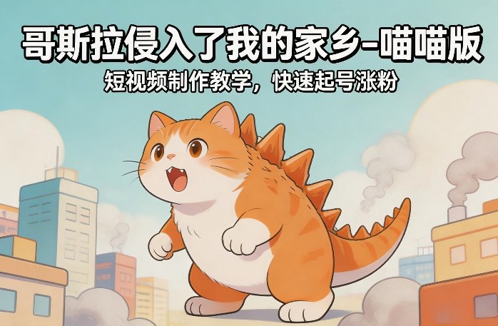 哥斯拉侵入了我的家乡–喵喵版短视频制作教学，快速起号涨粉-云网创
