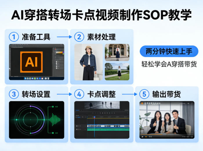 AI穿搭转场卡点视频制作SOP教学，两分钟快速上手，轻松学会AI穿搭带货-云网创