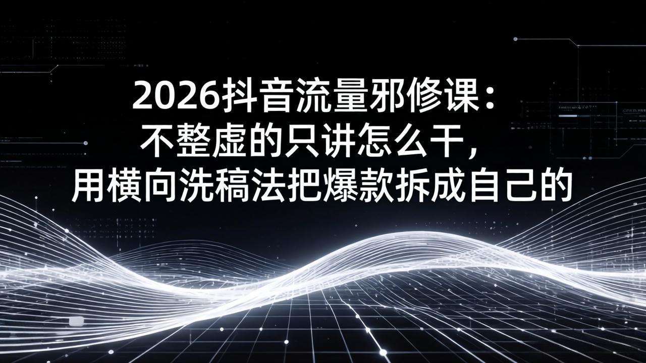 2026抖音流量邪修课：不整虚的只讲怎么干，用横向洗稿法把爆款拆成自己的-云网创