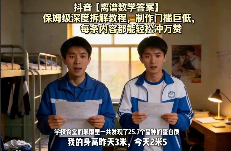 抖音【离谱数学答案】保姆级深度拆解教程，制作门槛巨低，每条内容都能轻松冲万赞，附详细步骤-云网创