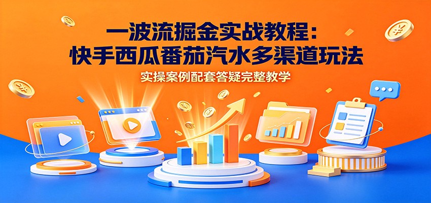 一波流掘金实战教程：快手西瓜番茄汽水多渠道玩法，实操案例配套答疑完整教学-云网创