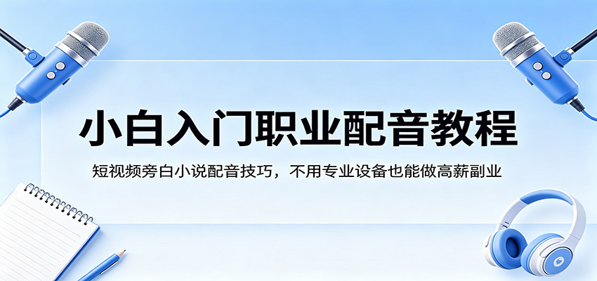 小白入门职业配音教程,短视频旁白小说配音技巧,不用专业设备也能做高薪副业-云网创