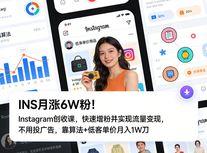 INS月涨6W粉！Instagram创收课，快速增粉并实现流量变现，不用用投广告，靠算法+低客单价月入1W刀-云网创
