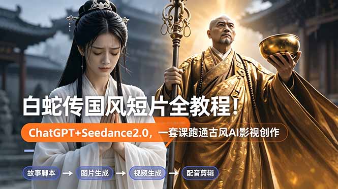 白蛇传-国风短片全教程！ChatGPT+Seedance2.0，一套课跑通古风AI影视创作-云网创