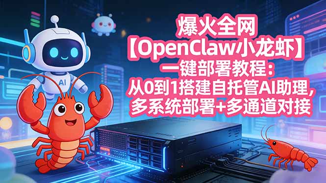 爆火全网【OpenClaw 小龙虾】一键部署教程：从0到1搭建自托管AI助理，多系统部署+多通道对接-云网创