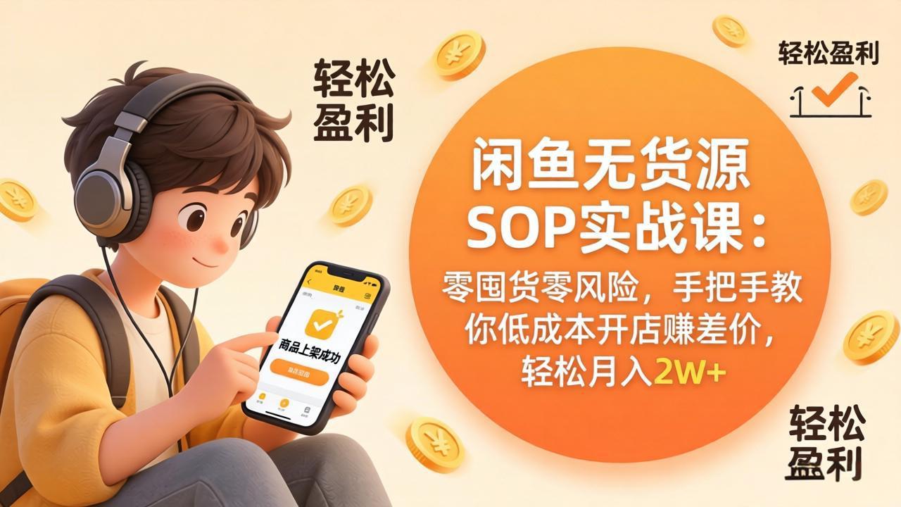 闲鱼无货源SOP实战课：零囤货零风险，手把手教你低成本开店赚差价，轻松月入2w+-云网创