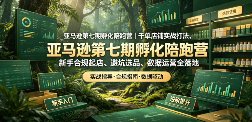 亚马逊第七期孵化陪跑营|千单店铺实战打法,新手合规起店、避坑选品、数据运营全落地