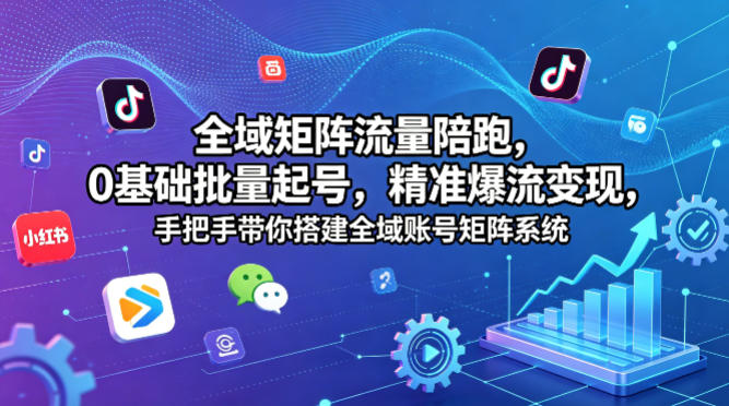 全域矩阵流量陪跑，0基础批量起号，精准爆流变现，手把手带你搭建全域账号矩阵系统-云网创