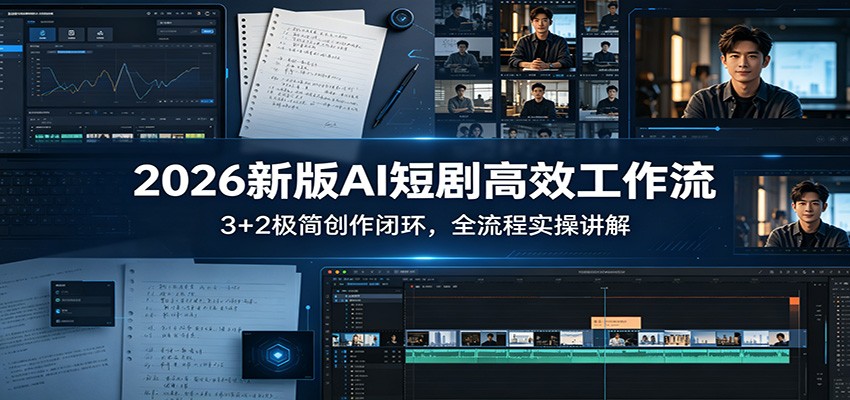 2026新版AI短剧高效工作流：3+2极简创作闭环，全流程实操讲解-云网创