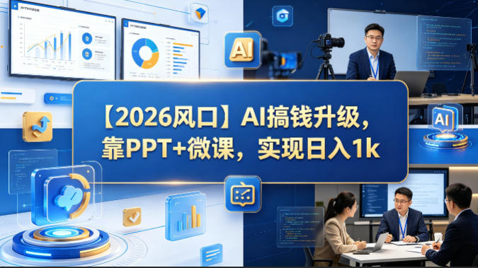 【2026风口】AI搞钱升级，靠PPT+微课，实现日入1k-云网创