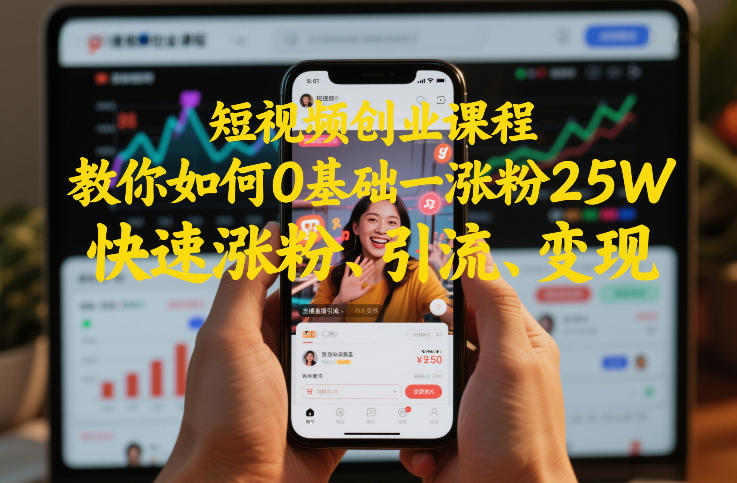 短视频创业课程，教你如何0基础一天涨粉25W，快速涨粉、引流、变现-云网创